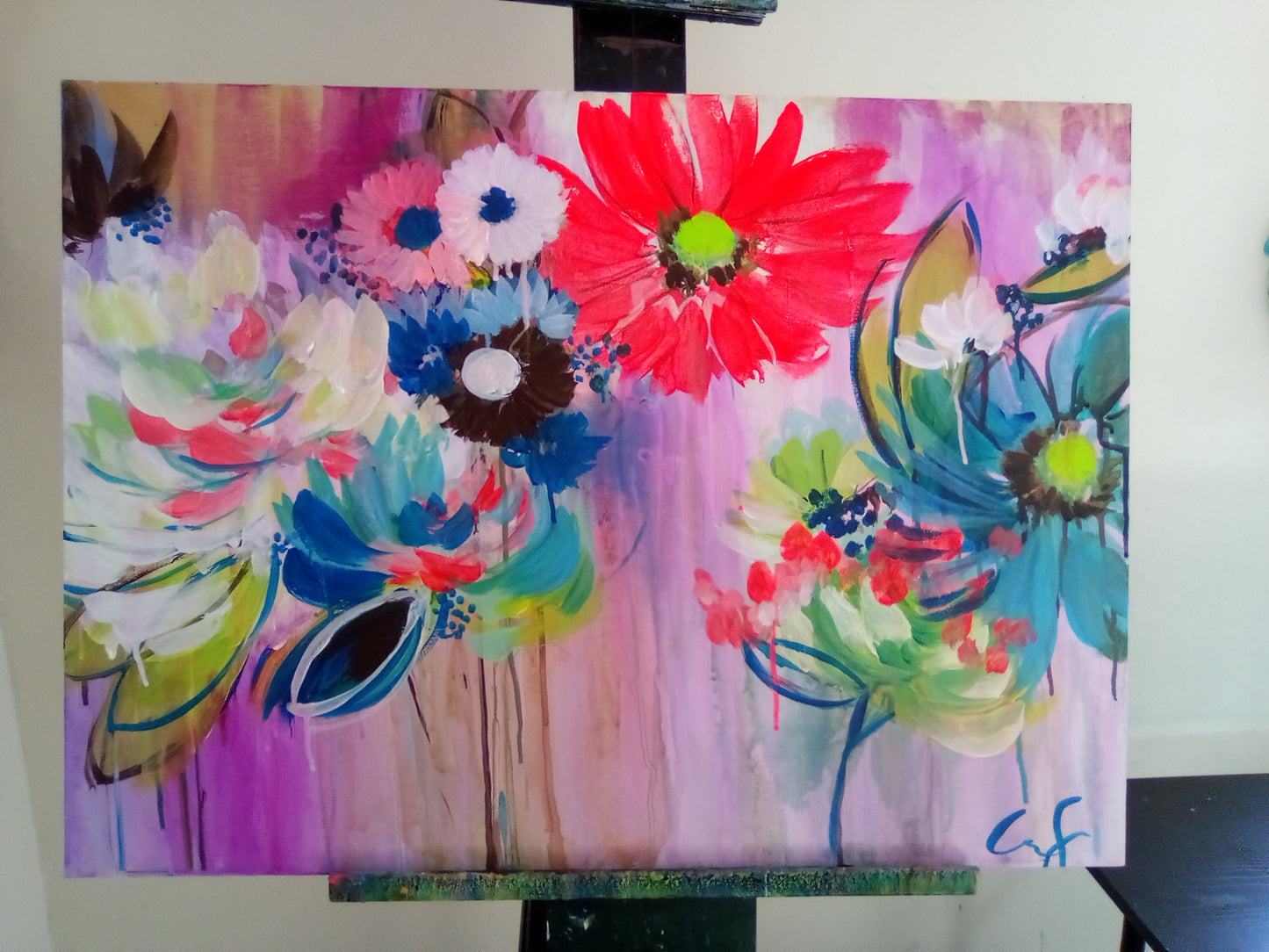 Neon Blossom floral painting