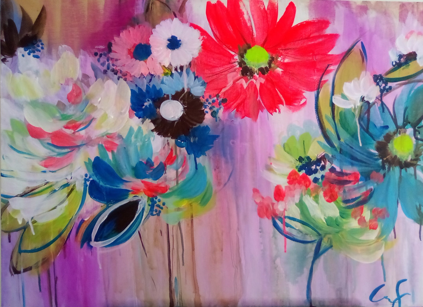 Neon Blossom floral painting