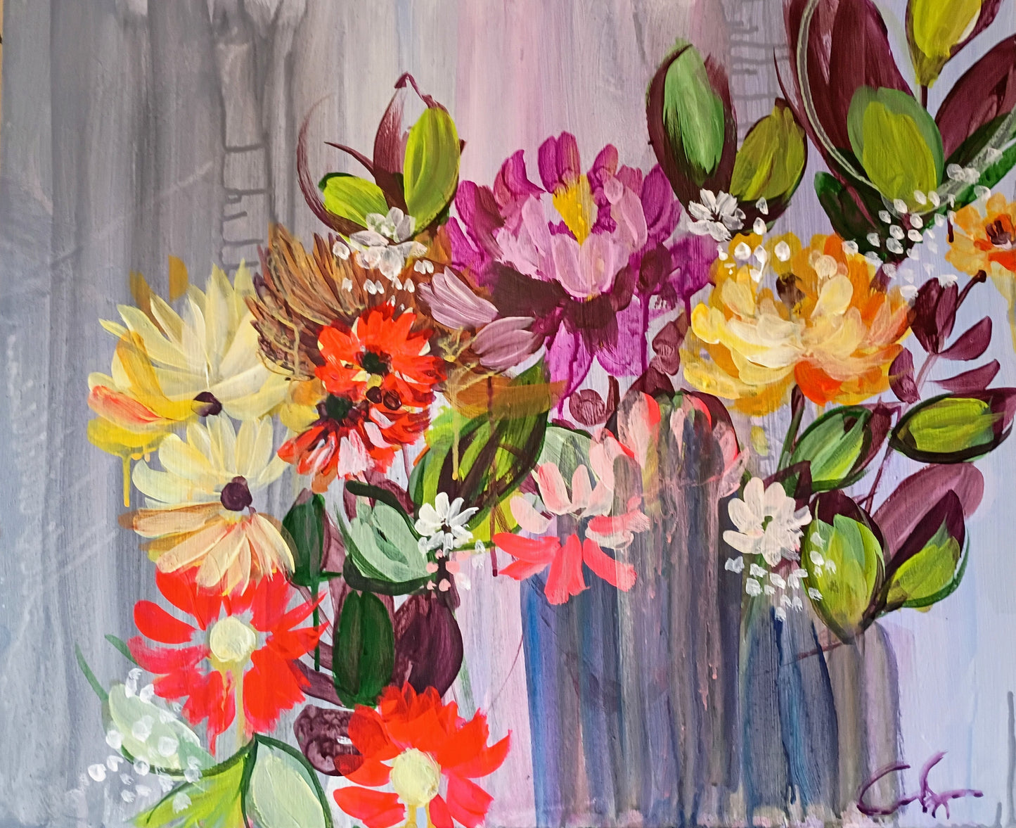 Two piece floral diptych