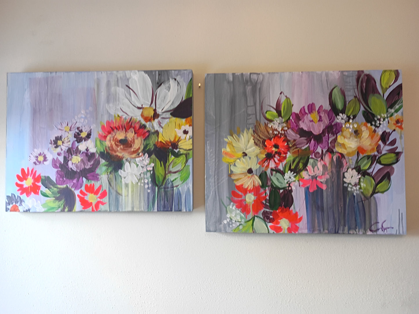 Two piece floral diptych